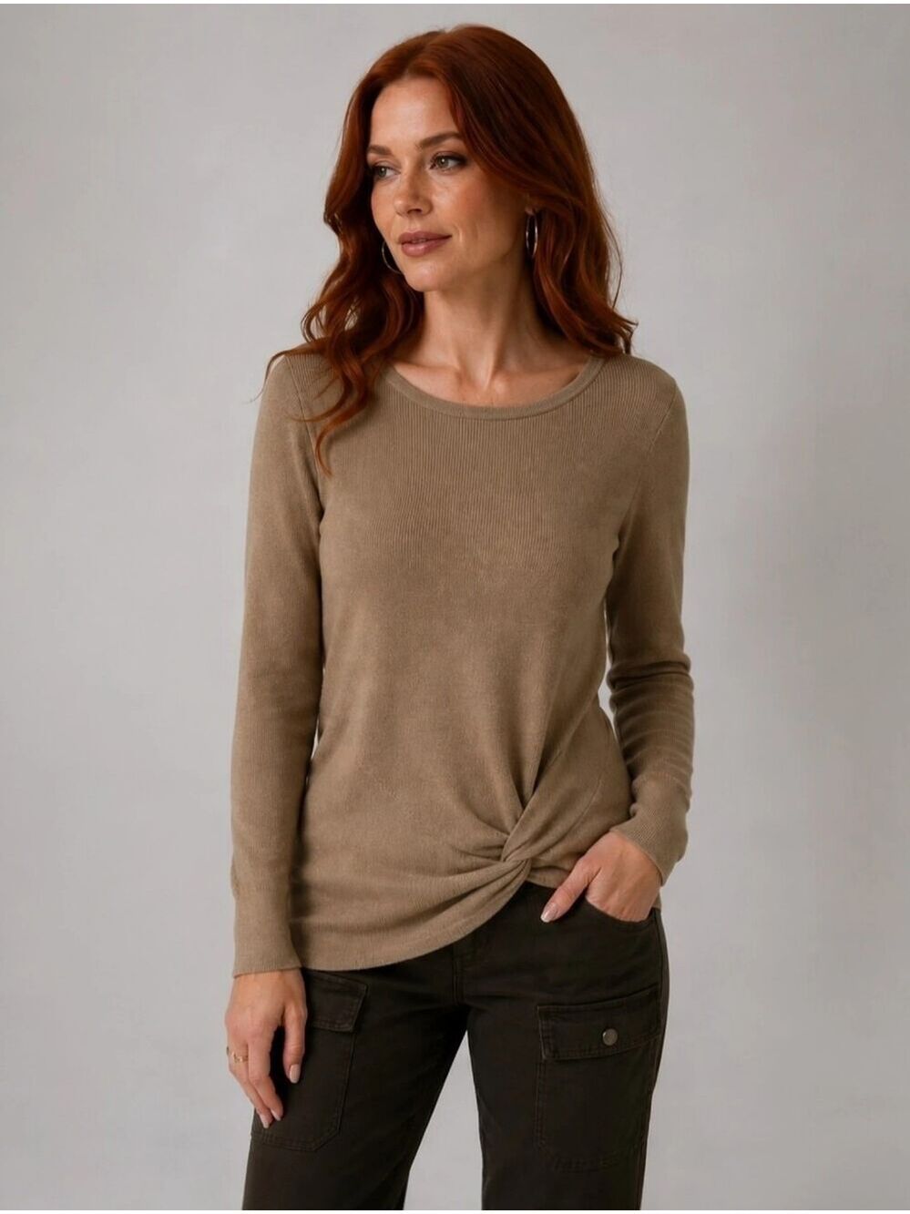 Chico's Metallic Knit Top Taupe Bronze Size 4/6 (Chico's 0)